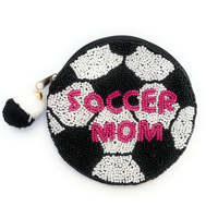 Dompet Koin Rajut Manik-Manik Buatan Tangan Custom untuk Ibu Sepak Bola, Kantong Resleting, Trendi, Bordir, Tahan Air, Lembut, Ramah Lingkungan, Kapasitas Besar