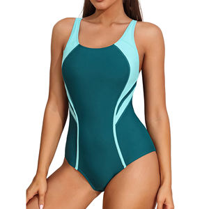 Traje de Baño de Una Pieza para Mujer, Color Azul Turquesa, Tirantes Finos, Secado Rápido, UPF50+, Traje de Baño Deportivo, Sin Costuras, Nuevo Modelo, Modesto - Product Image 4