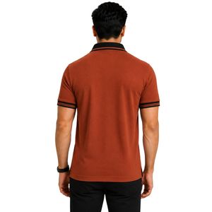 Polo Premium para Hombre en Color Marrón Óxido con Cuello y Ribete de Manga en Contraste Negro, Manga Corta, Ropa Deportiva Casual de Golf, Logotipo Personalizado - Product Image 2