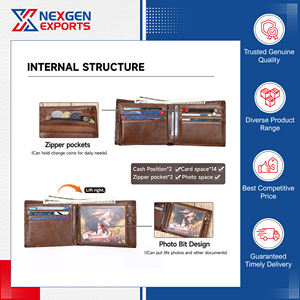 Highest Selling Superior Quality Vintage Style Waterproof PU Leather Zipper Closure Polyester Lining Men's <b>Wallet</b> <b>RFID</b> Blocking - Product Image 2