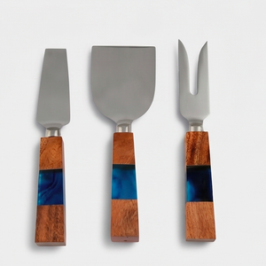 Blue Resin Wooden Handle <b>Cheese</b> <b>Knife</b> <b>Set</b> In Stainless Steel With Elegant Design Perfect Tools For Kitchenware And Tableware - Product Image 1