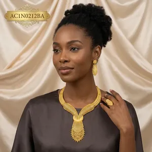 African Classic Women's Vintage Filigree Gold Plated <b>Statement</b> <b>Necklace</b> Set – Bridal Party Jewelry for Wedding Anniversary - Product Image 2