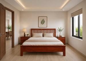 DISICO Wooden <b>Bed</b> <b>Queen</b> <b>Size</b> Reddish Brown Traditional Modern Bedroom Furniture - Product Image 6