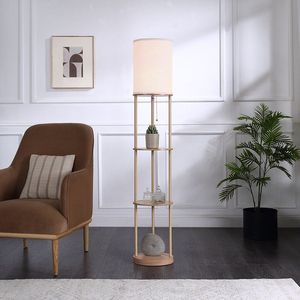 Lampe de sol de style farmhouse de 62 pouces avec abat-jour en lin, design moderne minimaliste pour salon - Product Image 3