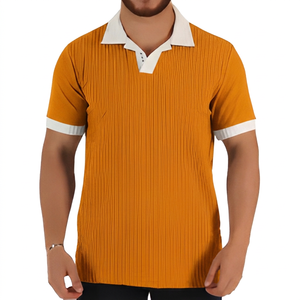 Polo à manches courtes rayé pour homme avec bordure contrastée Coupe classique Vêtement décontracté Tissu tissé Col gris blanc - Product Image 6