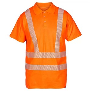 High Visibility Men's <b>Orange</b> <b>Polo</b> Shirt with Reflective Stripes Workwear Uniform Polyester Material - Product Image 2