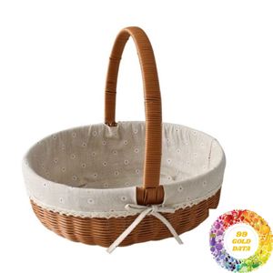Panier en osier rustique avec ou sans couvercle, grand et petit, panier en rotin tressé à la main avec poignée, style campagnard pour salon et cuisine - Product Image 1