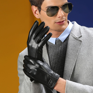 Black Leather Bike Wear <b>Gloves</b> Wrist Length Thermal Microfiber Lining Casual Winter Plain Style for Daily Use - Product Image 6