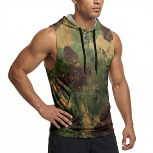 Wholesale Custom Men's High Quality Camo Printed Sleeveless Hoodie Gym Fitness Tank Top Activewear Stylish Soft Hooded Tank Tops - Product Image 2