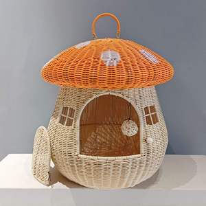 Nouveau design en forme de champignon en osier naturel tissé maison pour chien élégant rotin lits pour animaux de compagnie confortables maisons pour chats - Product Image 6
