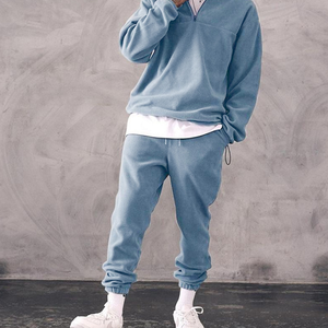 High Quality Fashion Solid Color 2 Piece Sportswear Men's Simple Design Casual Sweatshirt Set for Young Men Daily Outfit - Product Image 5