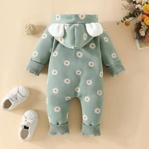 Kids Cotton <b>Fleece</b> Jumpsuit Romper <b>Sleepsuit</b> Hooded Semi Winter Infants & Toddlers Full Length Solid Baby Boys & Girls - Product Image 2
