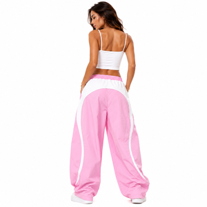 Pantalon de jogging large pour femme avec bande latérale blanche, taille élastique et cordon de serrage, décontracté, été, léger, en polyester, USA - Product Image 2