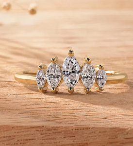 5 Stone Marquise Cut Lab Grown Diamond Engagement <b>Ring</b> 10K 14K 18K Solid Gold 0.51ct Engagement <b>Wedding</b> Band Color R Clarity VVS - Product Image 4
