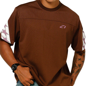 Maillot de football américain vintage marron en maille respirante, coupe oversize, pour entraînement d'équipe, fournisseur de t-shirts - Product Image 3