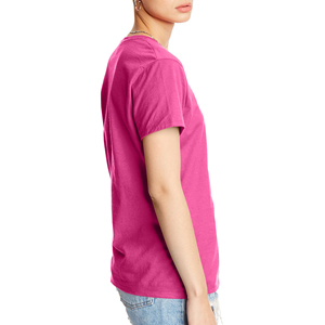 เสื้อยืดคอกลมสีชมพูสำหรับผู้หญิง แขนสามส่วน ทรงปกติ ลายทาง ผ้าทอผสมสแปนเด็กซ์/คอตตอน ระบายอากาศได้ดี สวมใส่สบายทุกฤดู - Product Image 4