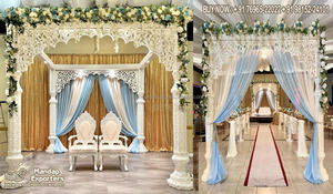 Decoración de Mandap Interior para Bodas Gujarati, Mandap de Boda de Fibra con Aspecto de Madera Tradicional, Mandap de Boda de Lujo Maharani, Arreglo de Mandap para Bodas en FIJI - Product Image 4