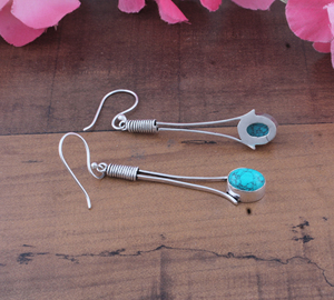 925 <b>Sterling</b> <b>Silver</b> Gold Plated Natural Turquoise Drop Earrings | Wholesale Handcrafted Vintage Wedding Party Long <b>Wire</b> Dangle - Product Image 4