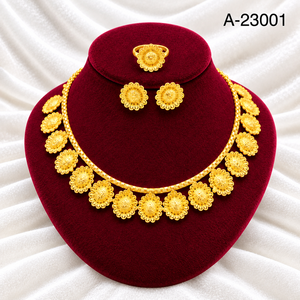 Conjunto de Collar y Pendientes de Aleación de Zinc con Circonitas y Baño de Oro, Diseño Floral, Última Moda, para Mujer, Regalo para Compromiso, Boda o Fiesta - Product Image 1