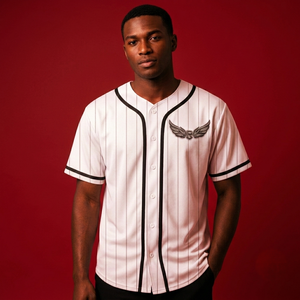 Custom White Pinstripe Baseball Jersey Unisex Short Sleeve Button <b>Down</b> Breathable Polyester Adult Sports Apparel - Product Image 5
