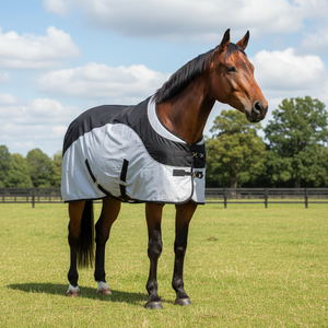 Manta para Caballo de Dos Tonos, Gris y Negro, Ligera, Impermeable, para Doma, con Forro Suave y Cierres Ajustables en el Pecho - Product Image 2