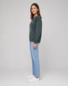 Women's Dark Green Sequined Crewneck Sweatshirt Long Sleeve Casual Knitted Cotton Autumn <b>Top</b> Rhinestone Sweatshirts - Product Image 4