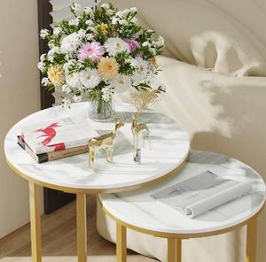 Stylish Modern Nesting <b>Tables</b> <b>Marble</b> Top with Gold Frame <b>Coffee</b> <b>Table</b> <b>Set</b> Elegant Home Living Room Furniture At Best Price - Product Image 6