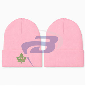 Alpha |   Kapa |   Bonnet d'hiver tricoté Alpha AKA Sorority rose et vert avec broderie 3D – Bonnet d'hiver tricoté de qualité supérieure - Product Image 2