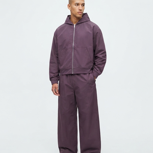 Ensemble de survêtement violet à capuche pour homme OEM – Sweat-shirt zippé et pantalon large décontracté, coupe ample, couleur unie, en polyester, idéal pour l'automne - Product Image 1