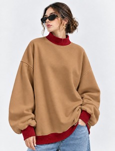 เสื้อสเวตเชิ้ตคอเต่าทรงหลวมโอเวอร์ไซส์สำหรับผู้หญิง  รุ่นใหม่  ตกแต่งโลโก้ด้านหน้า  ผ้าฟลีซ  สำหรับฤดูใบไม้ร่วงและฤดูหนาว  สไตล์สตรีทแวร์ - Product Image 1