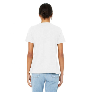 Camiseta de cuello en V para mujer, color blanco sólido, mezcla de algodón, estilo relajado, manga corta, transpirable, precio al por mayor - Product Image 2