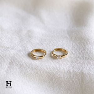 Minimalist 14K Gold Solitaire Huggie Hoop <b>Earrings</b> Round Cut Diamond Small Dainty Hoops for Women <b>Fine</b> Jewelry - Product Image 3