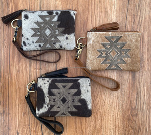 Black Friday Sale 2024 pelo Real en piel de vaca grabado con láser borla cremallera bolsa de cuero genuino para mujer ATM monederos - Product Image 2