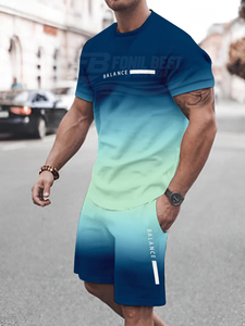Ensemble de survêtement décontracté pour homme en tricot écologique, respirant, t-shirt à col en V et short uni, 100% polyester satiné 220g - Product Image 2