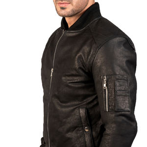 Chaqueta Bomber de Cuero Negra para Hombre SAAR INDUSTRIES, Impermeable, Resistente al Viento, con Cierre, Estilo Motociclista, Clásica, Casual, para Calle - Product Image 6
