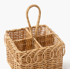 Rattan Woven Cutlery <b>Basket</b> with Handle Rustic Rectangle Flatware Organizer <b>Wicker</b> Table Kitchenware Holder Vintage Style Decor - Product Image 3