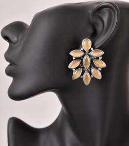 Multi Stone <b>Stud</b> <b>Earrings</b> Cluster Statement <b>Earrings</b> Antique <b>Silver</b> Tone Boho Jewelry for Women - Product Image 1