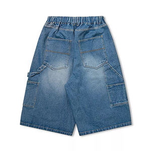 กางเกงยีนส์เดนิมทรงตรงแบบสั่งตัดสำหรับฤดูร้อน ทอผ้าสองชั้นที่เข่า ทรงคาร์เพนเตอร์ ขาสั้นเอวสูง ยูนิเซ็กส์ - Product Image 3