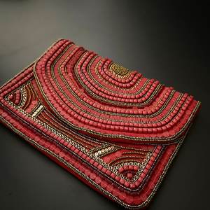 Handmade <b>Red</b> Beaded Embroidered Cotton Purse Rectangular Shape Art Craft Decorative <b>Clutch</b> - Product Image 6