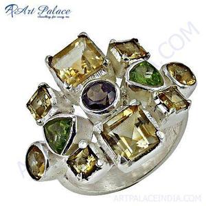 Bague en argent plaqué 925 Art Palace avec citrine et pierres multicolores, style bohème, bague tendance - Product Image 3