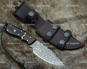 มีด UA Supplies ขนาด 8 นิ้ว ทำจากเหล็กดามัสกัส ตีขึ้นรูปด้วยมือ ใบมีดแบบ Fixed Blade สำหรับกิจกรรมกลางแจ้ง EDC ล่าสัตว์ บุชคราฟท์ ตั้งแคมป์ ด้ามไม้และเขาสัตว์ - Product Image 3