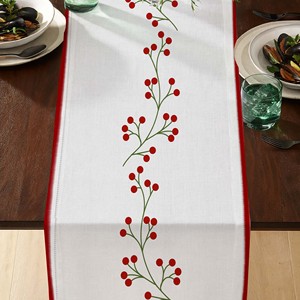 100% Cotton Cherry Embroidered Best <b>Table</b> <b>Runner</b> For Dining <b>Table</b> Christmas Decoration <b>Table</b> <b>Runner</b> Customizable in India - Product Image 1