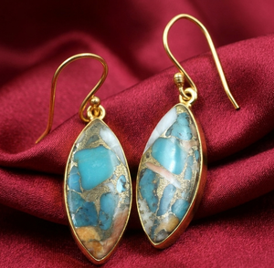 Blue Orange Oyster Copper Turquoise Large <b>Earrings</b> 925 Silver Rose <b>Gold</b> & Yellow <b>Gold</b> Plated Handmade Statement Boho Jewelry Her - Product Image 5