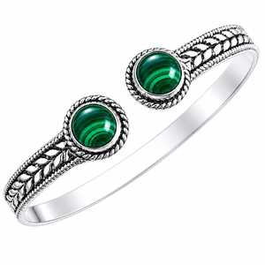 Malachite Aura Hydro Stone Silver Plated Dual Stone <b>Adjustable</b> Cuff Bangle Wholesale Jewelry for women - Product Image 1