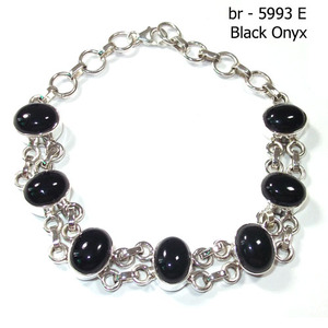 925 Sterling Silver Black Onyx <b>Ball</b> Charm Chain <b>Bracelet</b> Classic Bezel Setting Unisex Everyday Wear 15g Third Party Certified - Product Image 4