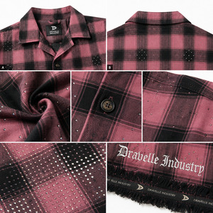 <b>Y2K</b> harajuku OEM Rhinestone Plaid Camp Collar <b>Shirt</b> Custom <b>Y2K</b> Men's Cropped Oversized Boxy Streetwear Button-Up Wholesale - Product Image 6
