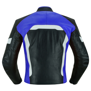 Combinaison de moto en cuir noir, bleu et blanc pour homme, manches longues, coupe-vent, color-block, toutes saisons - Product Image 6