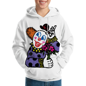 Sweat à capuche unisexe blanc avec imprimé clown dessin animé sur le devant, décontracté, manches longues, streetwear, pour l'automne - Product Image 1