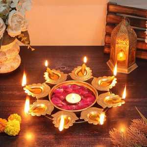 Metal Circular <b>Candelabra</b> With Diya Holders For Religious Activities And Festive Decorations - Product Image 1