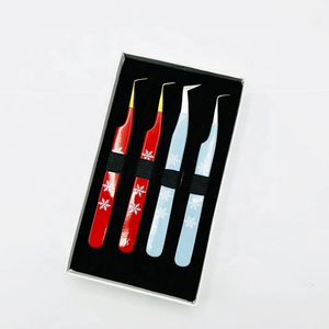 <b>Light</b> Blue Snowflake Eyelash Tweezers Stainless Steel Precision Smooth Tip Curved Set Stainless Steel Lash Tweezers for Eyelash - Product Image 4
